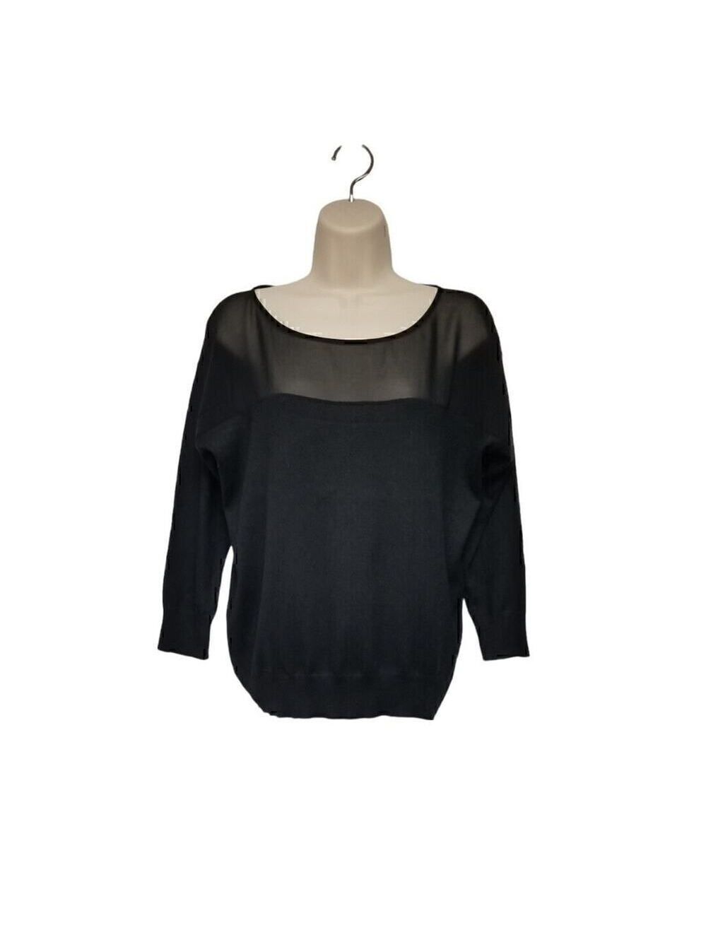 Banana Republic Long Sleeve Sheer Lace Contrast Sweater Color Black Size Small